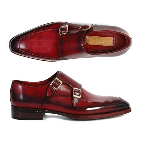 Men's monk strap shoe in dark bordeaux leather.